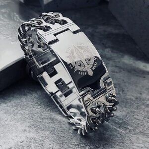 Men's Viking Odin Gungnir Stainless Steel Cool Cuban Chain Link Bracelet Jewelry